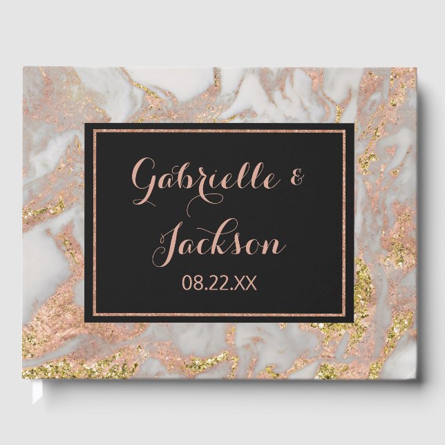 Moderne Imitate Rose Gold Marmor Personalisiert Ho Gästebuch (Vorderseite)