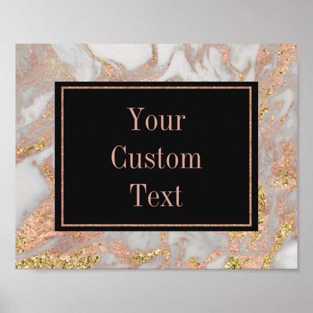 Moderne Imitate Rose Gold Marmor Swirl Custom Text Poster (Vorne)