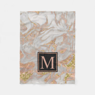 Moderne Imitate Rose Gold Marmor Swirl Monogramm Fleecedecke