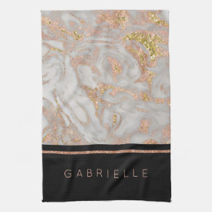 Moderne Imitate Rose Gold Marmor Swirl Monogramm Handtuch