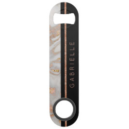 Moderne Imitate Rose Gold Marmor Swirl Monogramm Speed Flaschenöffner
