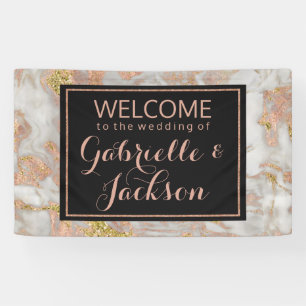 Moderne Imitate Rose Gold Marmorhochzeit Begrüßung Banner
