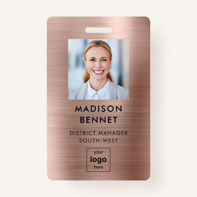 Moderne Imitate Rose Gold Metallisches Foto Ausweis (Vorderseite)