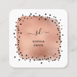 Moderne Imitate Rose Gold mit schwarzen Punkten Quadratische Visitenkarte