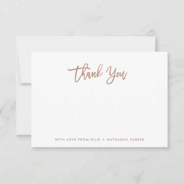 Moderne Imitate Rose Gold Script Dankeskarte (Vorderseite)