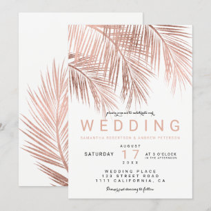Moderne Imitate Rose Goldene Palmen Hochzeit Einladung