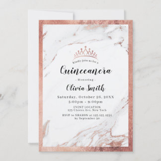 Moderne Imitate Rose Goldmarmor Quinceanera Einladung