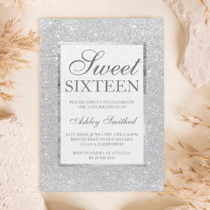 Moderne Imitate Silber Glitzer eleganter Sweet 16 Einladung