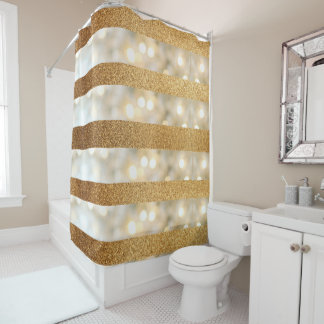 Moderne Imitats Gold Glitzer und weiße Lichterstre Duschvorhang