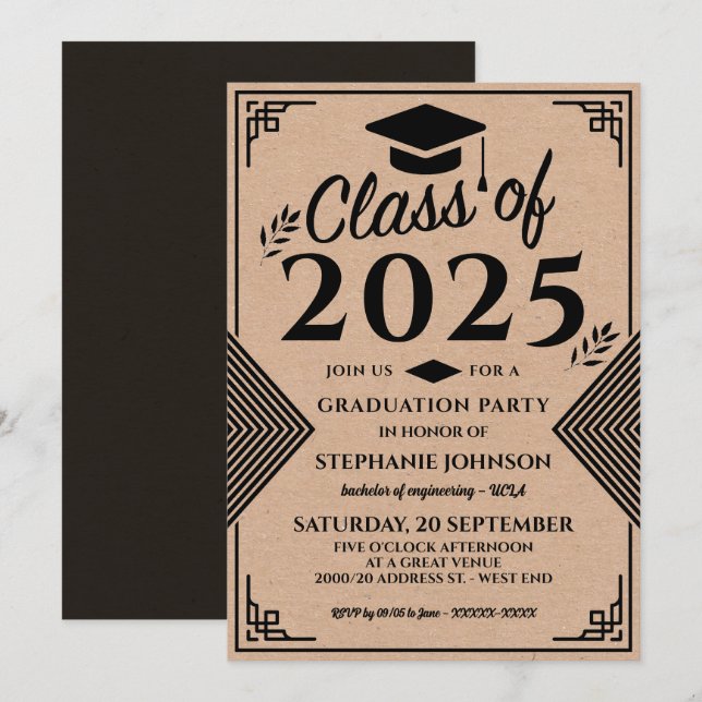 Moderne Imitats Kunsthandwerk Art Deco Graduation  Einladung (Vorne/Hinten)
