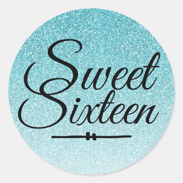 Moderne Imitats türkisblau Glitzer ombre Sweet 16 Runder Aufkleber (Vorderseite)