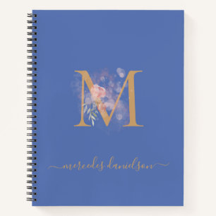 Moderne Immergrün-Rosa-Blumen-Gold-Monogramm Notizbuch