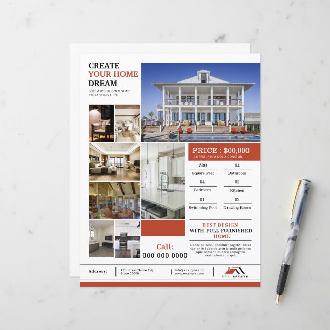 Moderne Immobilienflyer-Vorlage (Vorderseite/Rückseite Beispiel)