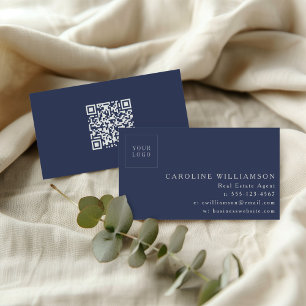Moderne Immobilienmakler-Branding-QR-Code in Navy- Visitenkarte