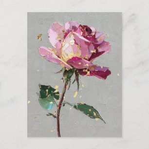 Moderne impressionistische Goldblatt-Rosa-Ölfarbe Postkarte
