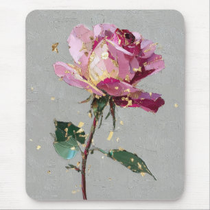 Moderne impressionistische Goldblatt-Rosa-Rosenölf Mousepad