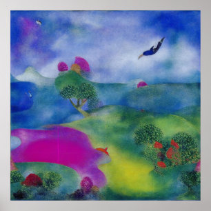 Moderne Impressionistische Weide am Meer Poster