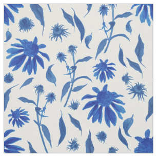 Moderne Indigo Blue Cone Blume auf Weiß Stoff