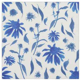 Moderne Indigo Blue Cone Blume auf Weiß Stoff