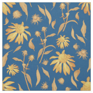Moderne Indigo-Gelbe Kone-Blume auf blau Stoff