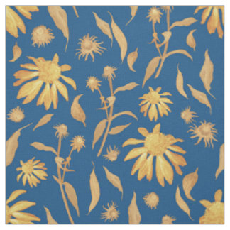 Moderne Indigo-Gelbe Kone-Blume auf blau Stoff