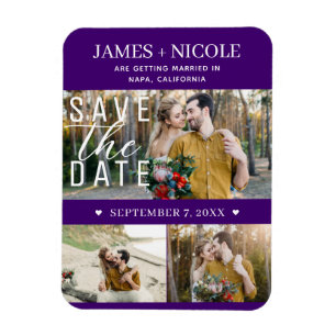 Moderne Indigo Save-the-Date-Hochzeit 3 Fotos Magnet