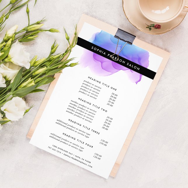 Moderne Indigo Watercolor Preise & Dienstleistunge Flyer (Von Creator hochgeladen)