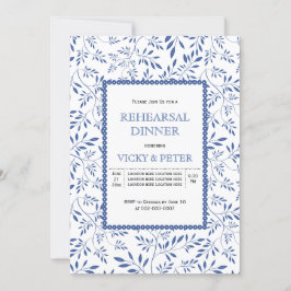 Moderne indigoblaue Blätter Hochzeit Probe Dinner Einladung