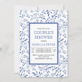Moderne indigoblaue Blätter Hochzeitspaare Dusche Einladung