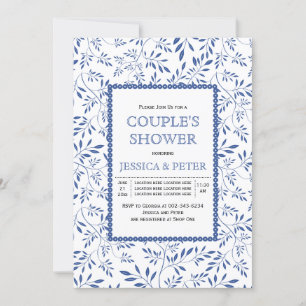 Moderne indigoblaue Blätter Hochzeitspaare Dusche Einladung