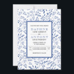 Moderne indigoblaue Blätter Muster Hochzeit Einladung<br><div class="desc">Moderne indigo blauen Blätter Hochzeitseinladung Vorlage. Diese rechteckige Hochzeitseinladung zeigt einen Rahmen aus einem Muster von Blätter und Ihre Formulierung in einem weißen Rahmen mit indigoskallopierter Kontur.</div>