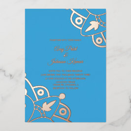Moderne indische Mandala Blue Wedding gepresst Folieneinladung