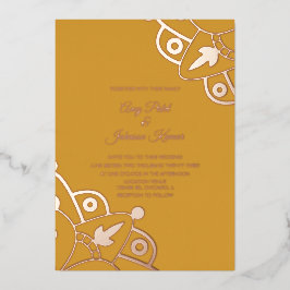 Moderne indische Mandala Mustard Wedding gepresst Folieneinladung