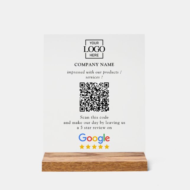 Moderne individuelle Google Bewertungen QR-Code Fi Acrylschild (Vorderseite)