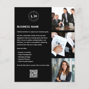 Moderne individuelle Logo-Foto-QR Schwarz Geschäft Flyer