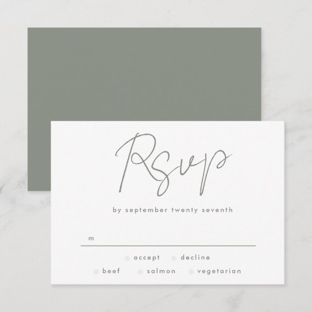 Moderne Individuelle Name feiern Grüne Weiße Hochz RSVP Karte (Vorne/Hinten)