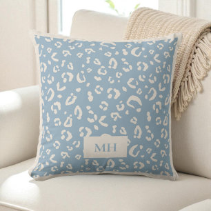 Moderne Initialen Blaues Leopardenmuster Monogramm Kissen