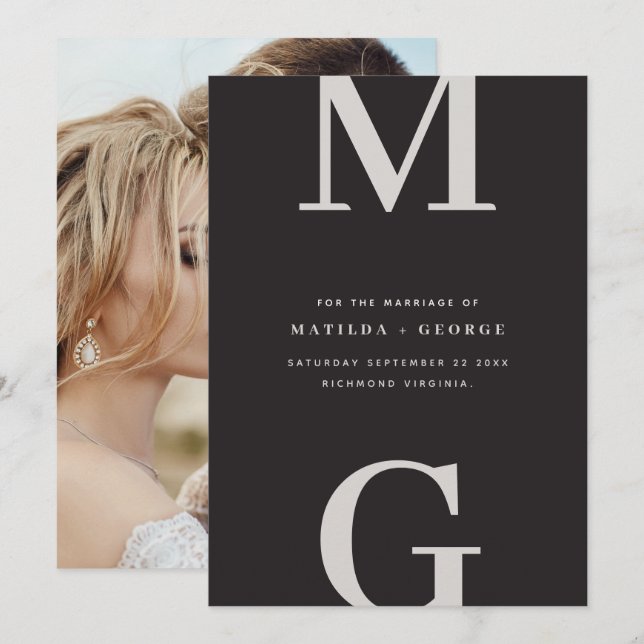 Moderne Initialen Grafik Typografie Foto Hochzeit Save The Date (Vorne/Hinten)