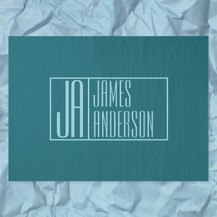 Moderne Initialen & Name Dunkles Teal & Hellblau Seidenpapier