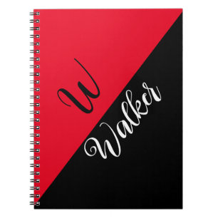 Moderne Initialen Name - Schwarzes rotes Spiralnot Notizblock