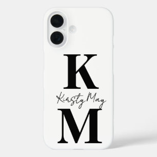 Moderne Initialen Name Weiß Schwarz Personalisiere iPhone 16 Hülle