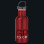 Moderne Initialen und Druckname Klein Rot Edelstahlflasche<br><div class="desc">Kleine rote Metallflasche mit einem personalisierten und schlichten Druck mit geschlechtsneutralem Namen und Monogramm mit 2 Anfangsbuchstaben, die Sie an jeden Schriftart oder Farbton bearbeiten können, um eine eigene Wasserflasche zu entwerfen, die für Büro-, Sport-, Schule- und Zuhause-Anwendungen geeignet ist.</div>
