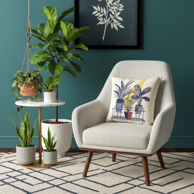 Moderne Innenraumanlage Kissen (Geometric modern house plant pillow.)