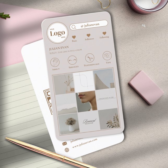 Moderne Instagramm Foto Collage Beige Visitenkarte (Von Creator hochgeladen)