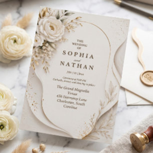 Moderne Invitation de Mariage Florale Blanche Abst