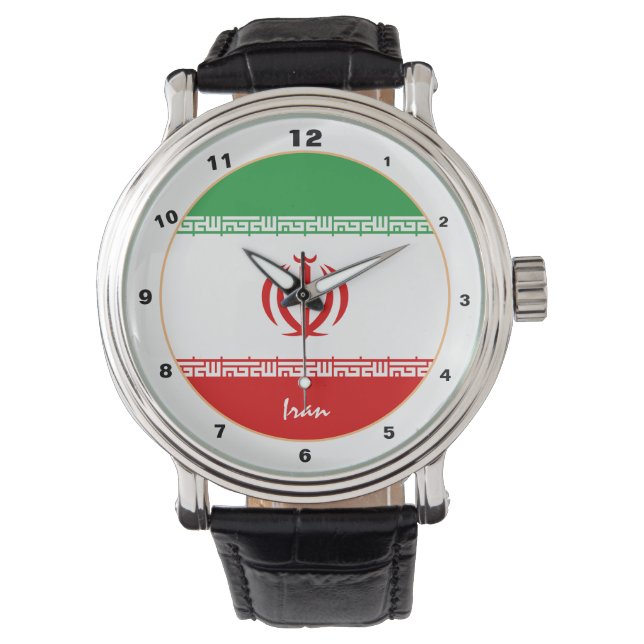 Moderne iranische Flagge & Iran Mode / Design Armbanduhr (Vorderseite)