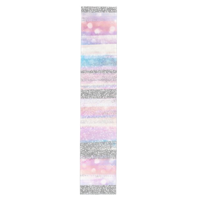 Moderne Iridescent & Silver Glitzer Strikes Strike Mittelgroßer Tischläufer (Vorderseite)