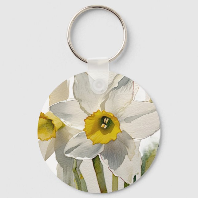 Moderne Iris-Aquarellblumen Schlüsselanhänger (Vorderseite)