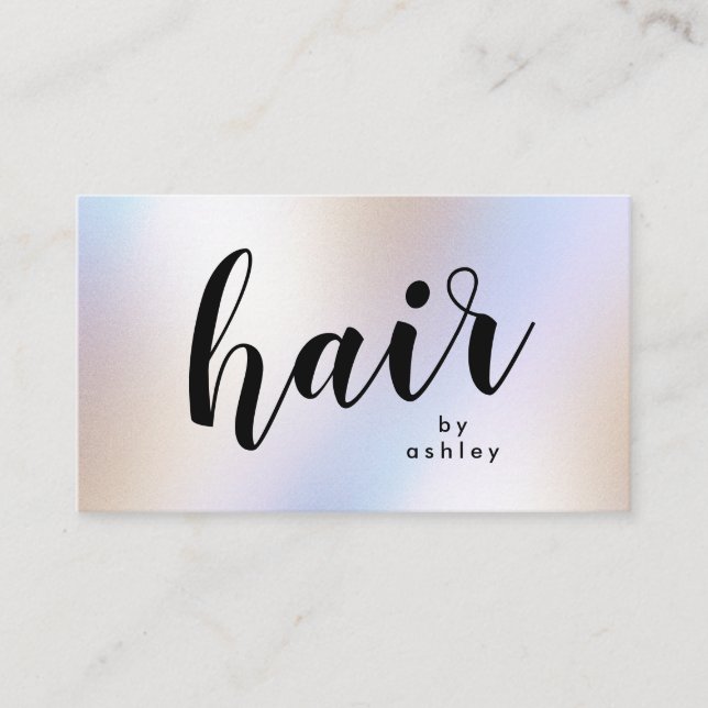 Moderne Irisierende Holografie-Shimmer-Haarstylist Visitenkarte (Vorderseite)