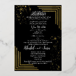 Moderne islamische Hochzeit schwarz und Gold Folieneinladung